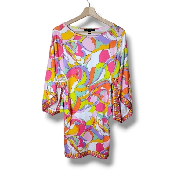 Boston Proper Sunset Waves Swim Cover-Up Dress Size XS Dolman Sleeve Colorful - Picture 3 of 11